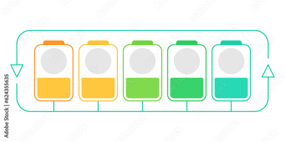 Poster battery recharging process infographic chart design template. electricity saving. abstract infochart