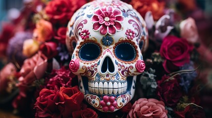 Sugar Skull (Calavera) to celebrate Mexico's Day of the Dead (Dia de Los Muertos), Generative AI