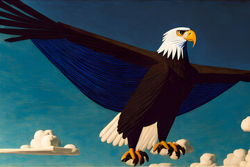 A brave eagle flying in the blue sky.