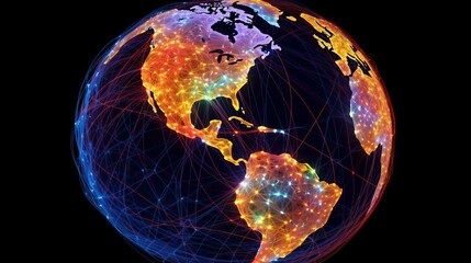 Symbol of globalization Earth Connected Globe at Night Outta Space Shot Generative Ai