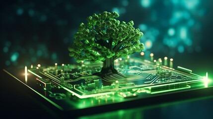 Tree on an electronic circuit board,  Future of Agriculture, Boosting Agricultural Productivity with Chip and Computer Tech, Generative AI