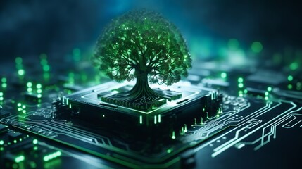 Tree on an electronic circuit board,  Future of Agriculture, Boosting Agricultural Productivity with Chip and Computer Tech, Generative AI