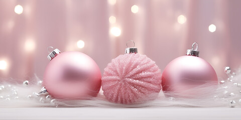 new year christmas celebration ,pink christmas decoration balls ,Christmas background of pink christmas balls stock photo
