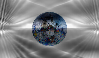 View of Blue Party Disco Ball with abstract background