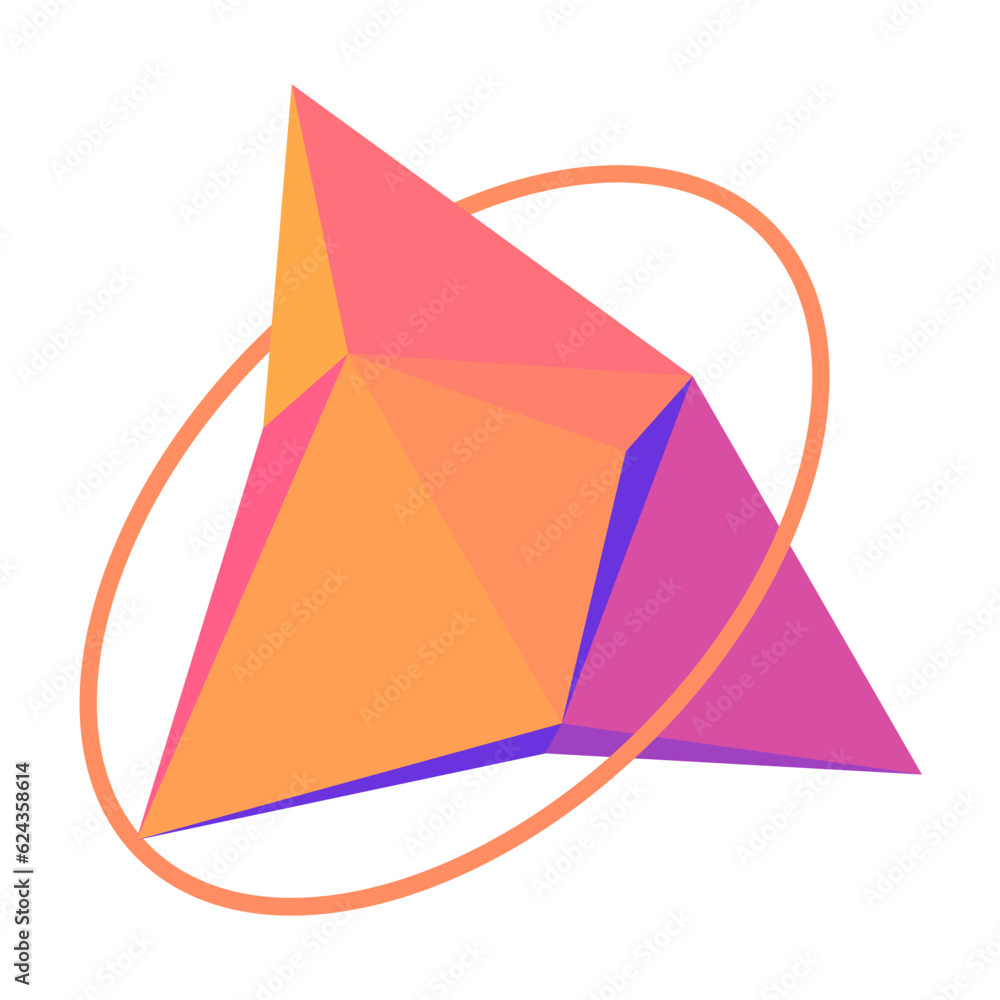 Poster colorful polyhedron with round frame brochure element design. 3d detail. vector illustration with em