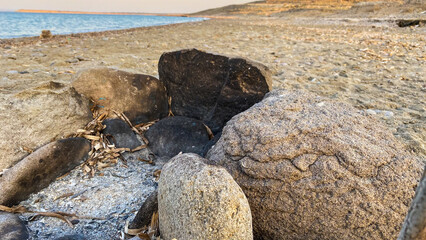 collected  stones for a barbecue on the beach or for a campfire