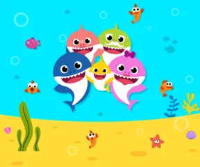 Raamstickers In de zee Baby shark birthday greeting card template. Shark cards. Birthday invite, happy child party in ocean style.