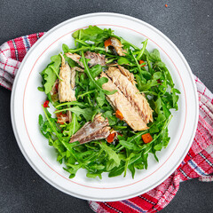 sardine salad green leaves mix healthy meal food snack on the table copy space food background rustic top view