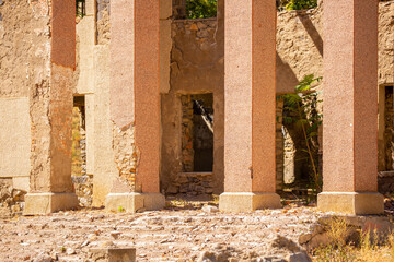 Destroyed and abandoned buildings of the city. Apocalypse, Dead city, ruins, evacuation.