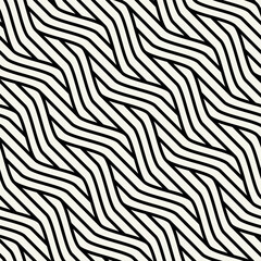 Fototapeta na wymiar Vector seamless pattern with geometric waves. Endless stylish texture. Ripple monochrome diagonal background. Bold weaved grid. Modern interlaced striped swatch. 