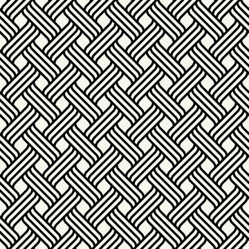 Vector seamless pattern with geometric waves. Endless stylish texture. Ripple monochrome background. Bold weaved grid. Modern interlaced swatch.	