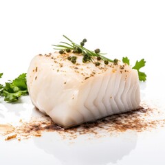 Halibut isolated on white background. Generative AI