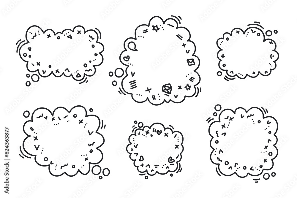 Poster hand drawn linear speech bubble vector set. various shape call out shape collection. cartoon style c