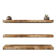 Rustic Wooden Shelves isolated on transparent background. Generative AI