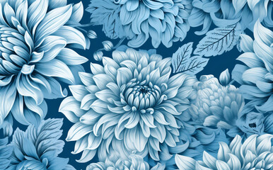 floral leaf background flower vintage pattern decorative illustration blue design seamless. Generative AI.