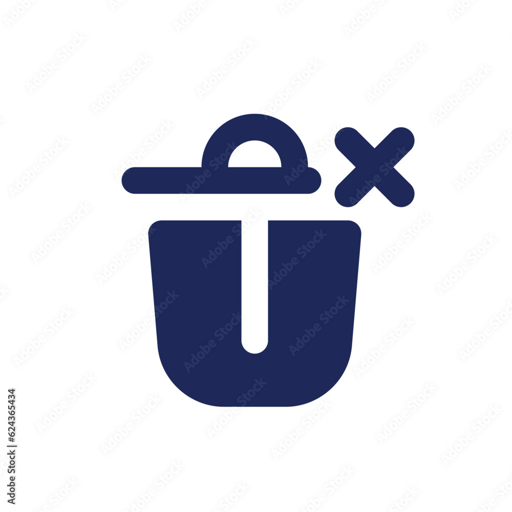 Poster canceled removal black pixel perfect solid ui icon. trash basket with cross. deleting mistake. silho