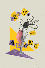 Vertical creative collage image of headless man chaos mess tangled thinking minded depression...