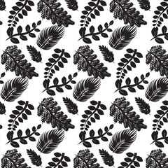 Black and White Leaves Seamless Vector Pattern Design for fabric wrapping wrapping paper designs