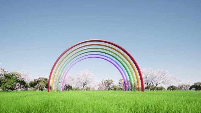 LGBT rainbow colors on green grass landscape