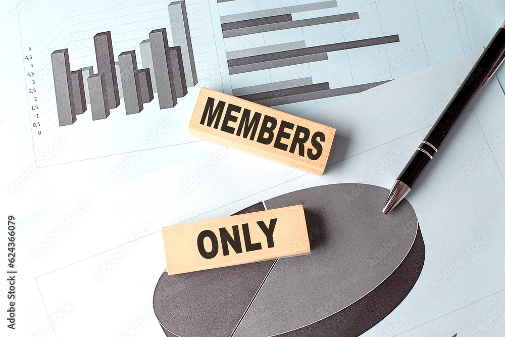 Poster members only text on wooden block on chart background
