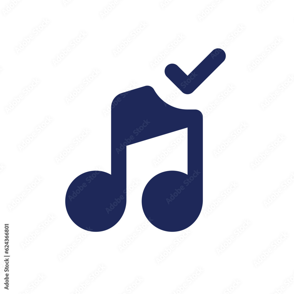 Poster confirmed music black pixel perfect solid ui icon. add song to video. approved audio track. editing 