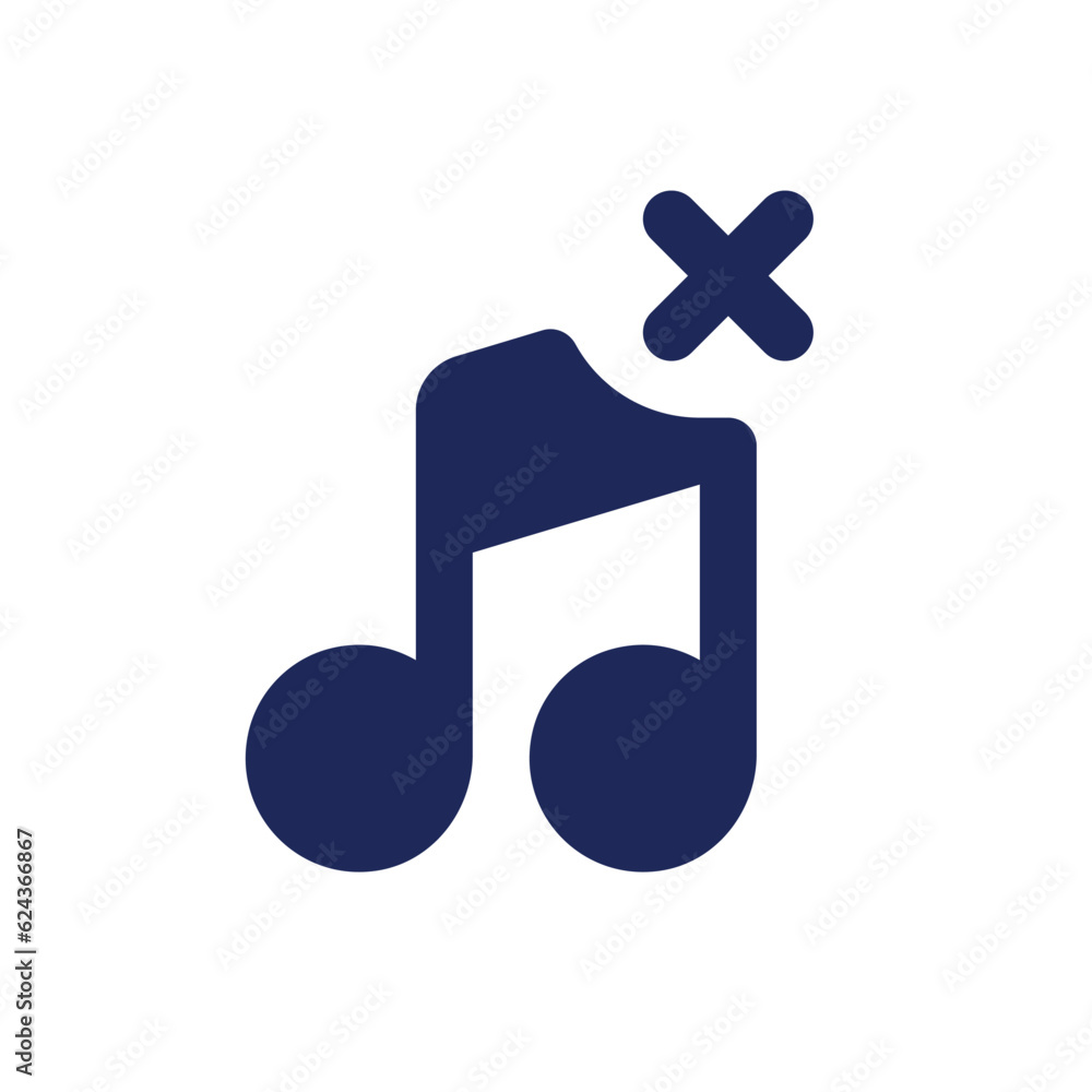Poster remove audio track black pixel perfect solid ui icon. delete song from footage. rejected sound file.