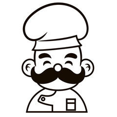 Chef in a cooking hat Simple Line Art Symbol vector outline logo. Kitchen simple black icon. Portraits of employees in line art. Linear flat vector collection isolated on white background.