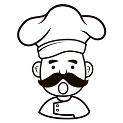 Chef in a cooking hat Simple Line Art Symbol vector outline logo. Kitchen simple black icon. Portraits of employees in line art. Linear flat vector collection isolated on white background.