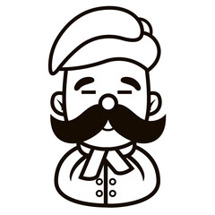 Chef in a cooking hat Simple Line Art Symbol vector outline logo. Kitchen simple black icon. Portraits of employees in line art. Linear flat vector collection isolated on white background.