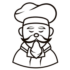 Chef in a cooking hat Simple Line Art Symbol vector outline logo. Kitchen simple black icon. Portraits of employees in line art. Linear flat vector collection isolated on white background.