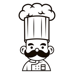 Chef in a cooking hat Simple Line Art Symbol vector outline logo. Kitchen simple black icon. Portraits of employees in line art. Linear flat vector collection isolated on white background.