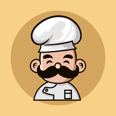 Cartoon Chef logo Mascot n a cooking hat Yummy concept Cooking, restaurant or cafe logo