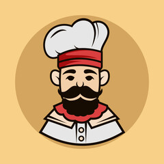 Cartoon Chef logo Mascot n a cooking hat Yummy concept Cooking, restaurant or cafe logo