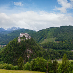 Alps mountain castle summer view (Austria, Hohenwerfen Castle, was built between 1075 and 1078)