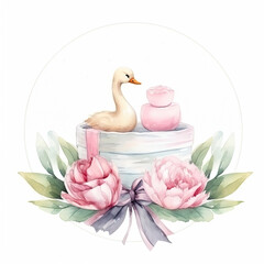 Obraz premium Watercolor baby shower background. Illustration AI Generative.