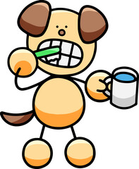 歯磨きをするわんまるのイラスト　犬