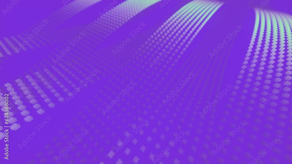 Poster Motion by waves of neon-colored particle stripes. 3d rendering loop animation 4K
