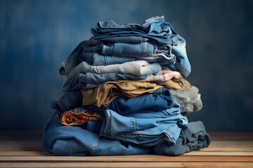 Fototapeta premium White dirty fabric concept laundry clean textile cloth stack blue gray pile background