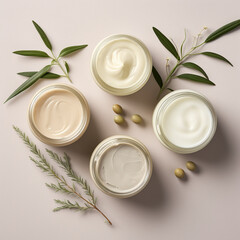 natural creams in jars on the table top view, Al Generation