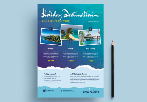 Travel Flyer Layout with Yellow and Blue Accents