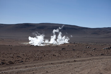 Fototapeta na wymiar Bolivia geothermal field Sol de Magna on a sunny winter day