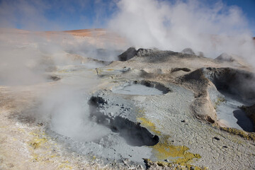 Bolivia geothermal field Sol de Magna on a sunny winter day