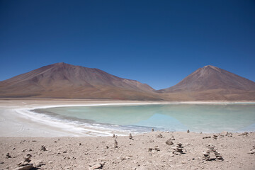 Bolivia Green lake on a sunny winter day