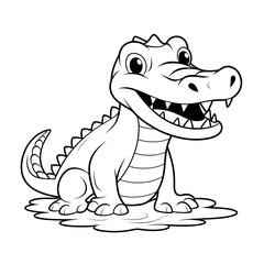 Forest animals - Cute crocodile, simple thick lines kids or children cartoon coloring book pages . No Background, Generative AI
