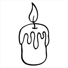 Hand-drawn vector illustration, a soothing candle burns brightly. Doodle. The candle emits a warm and gentle glow.
Isolated on a white background.
Serves as an ideal addition to greeting cards, logos