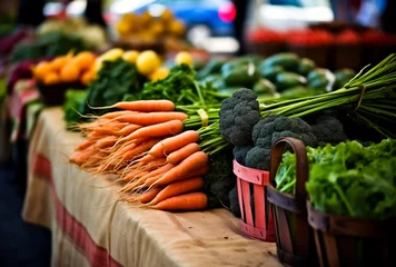 Foto op Plexiglas Close-up Fresh vegetables displayed in traditional market. © YuliiaMazurkevych