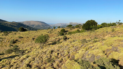 Rural landscape view in summer from Tepekoy village  and dam area in Gokceada, Çanakkale, Turkey
