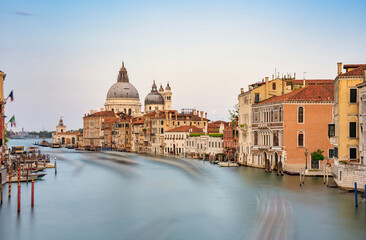 View over the Grand Canal with Basilica di Santa Maria della Salute in Venice.