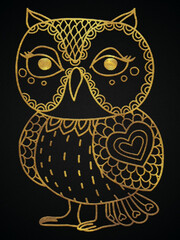 Decorative golden owl bird, golden element design banner style 4