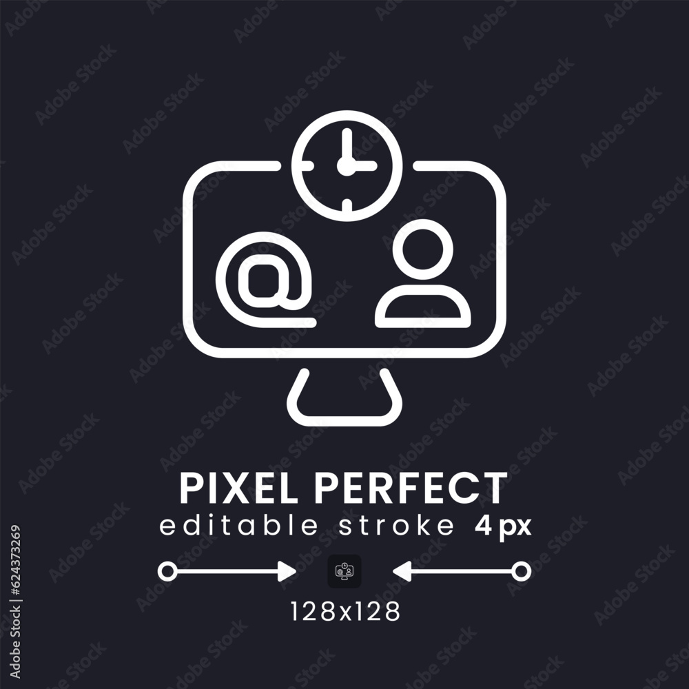 Poster workspace organization white linear desktop icon on black. time management. productivity tool. pixel